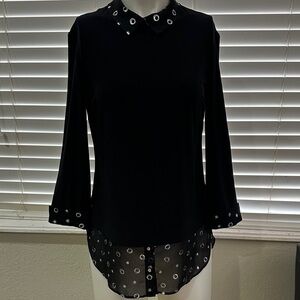 Frank Lyman Design Elegant Black Women's Top with Sheer Accents
